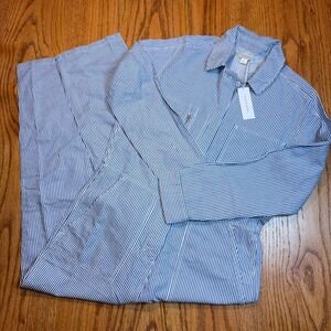 Outerknown Station Jumpsuit Womens Medium Blue White Railroad Stripe Zip